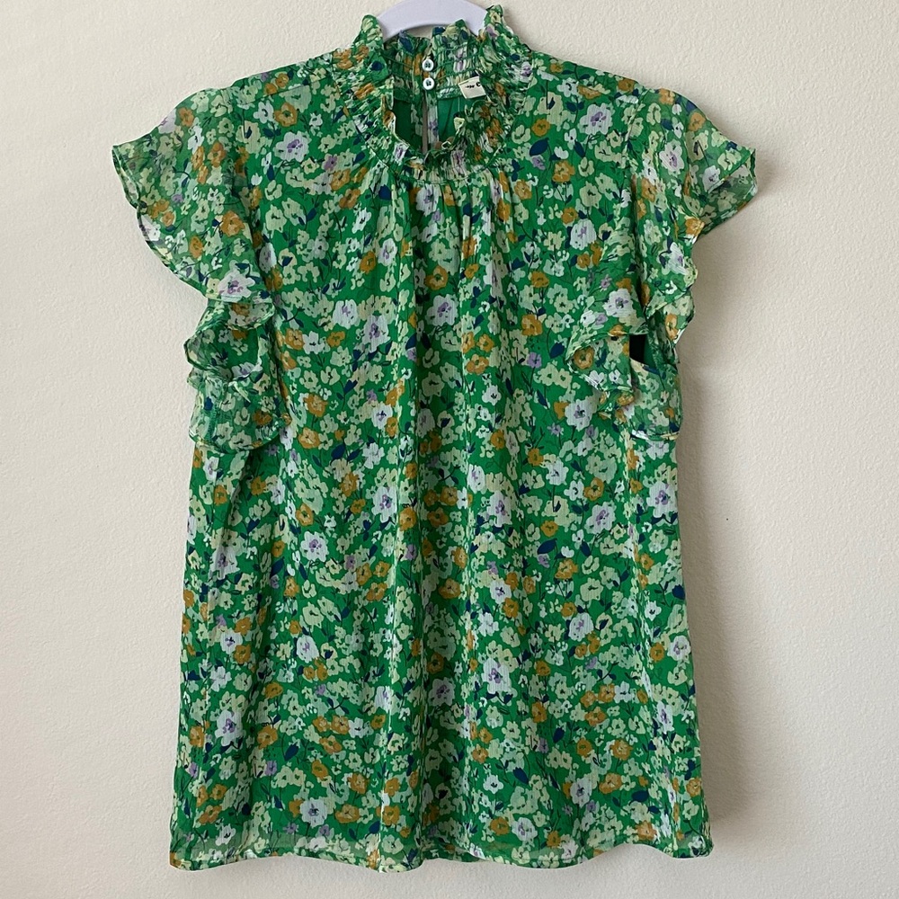 Eesome Green Floral Ruffle Blouse